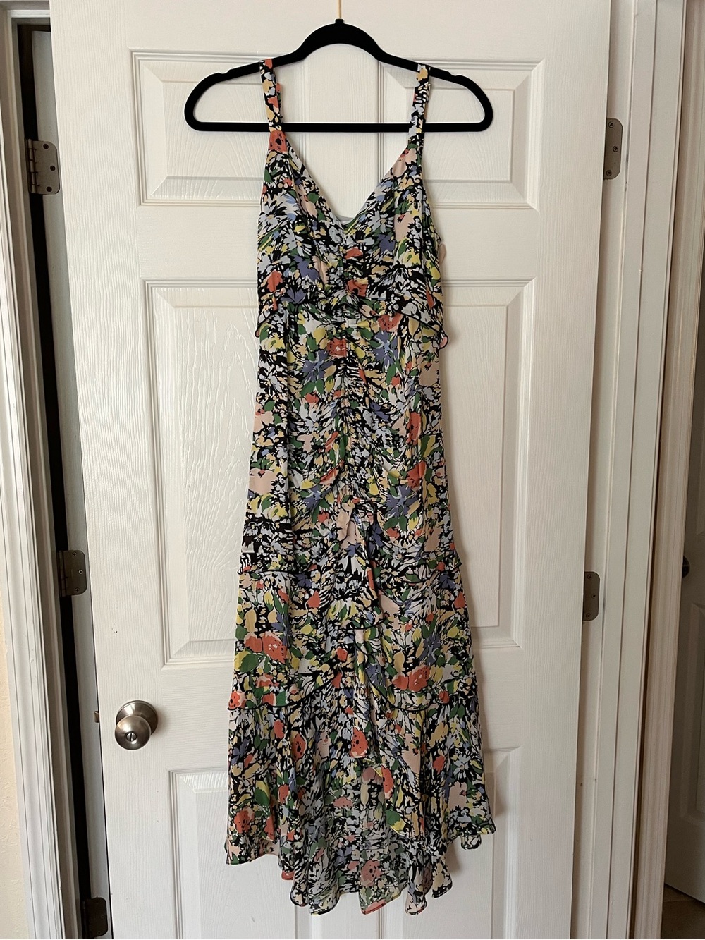 Parker High-Low V-Neck Ruched Floral Maxi Dress